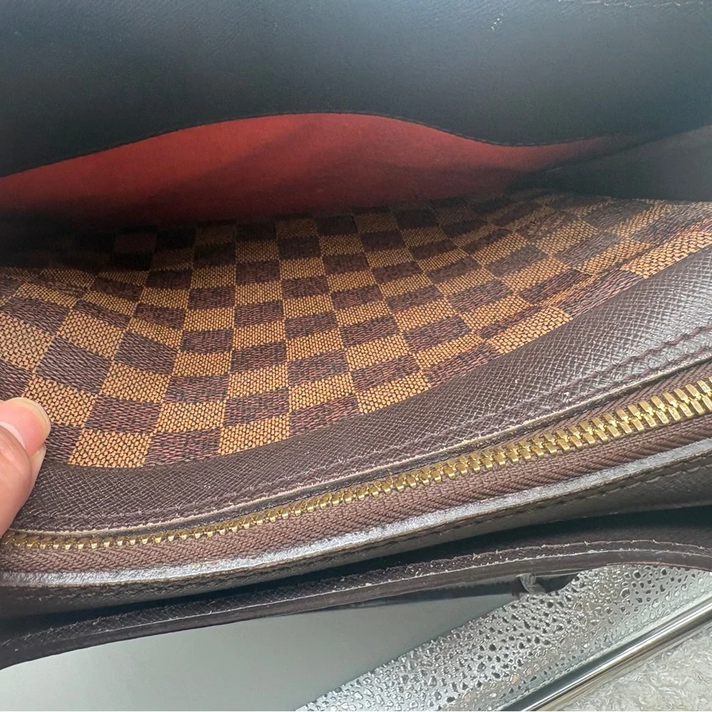 Louis Vuitton Damier Ebene Tatiana Handbag Brown Canvas Red Interior